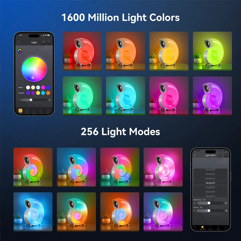 (image for) Conch RGB LED Night Light Wake Up Lamp Sleep Light Smart Atmosphere Lamp Blue Tooth Clock Alarm speaker with Stereo BT Speaker