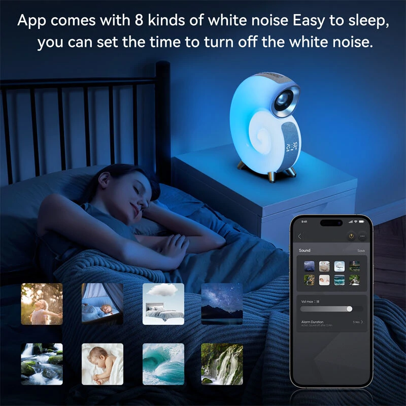 (image for) Conch RGB LED Night Light Wake Up Lamp Sleep Light Smart Atmosphere Lamp Blue Tooth Clock Alarm speaker with Stereo BT Speaker